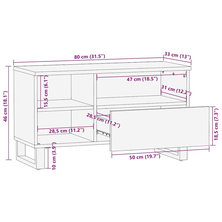 Dulap Tv, Negru, 80X33X46 Cm, Lemn Masiv De Mango