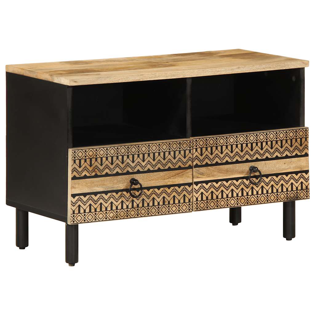 Dulap Tv, Negru, 70X33,5X46 Cm, Lemn Masiv De Mango Brut