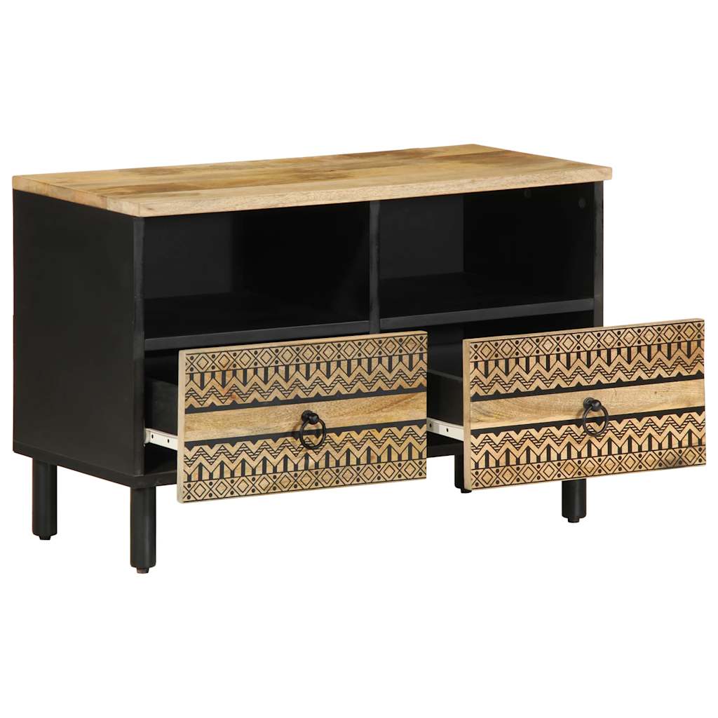 Dulap Tv, Negru, 70X33,5X46 Cm, Lemn Masiv De Mango Brut