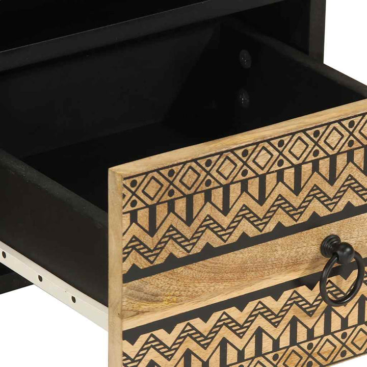 Dulap Tv, Negru, 70X33,5X46 Cm, Lemn Masiv De Mango Brut