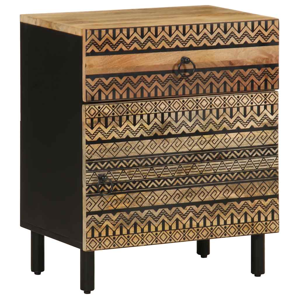 Dulap De Pat, Negru, 50X33X60 Cm, Lemn Masiv De Mango Brut