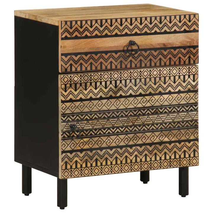 Dulap De Pat, Negru, 50X33X60 Cm, Lemn Masiv De Mango Brut