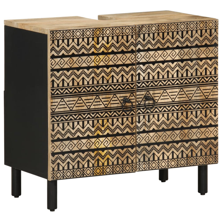 Dulap Chiuveta De Baie, Negru, 62X33X58 Cm, Lemn Masiv De Mango