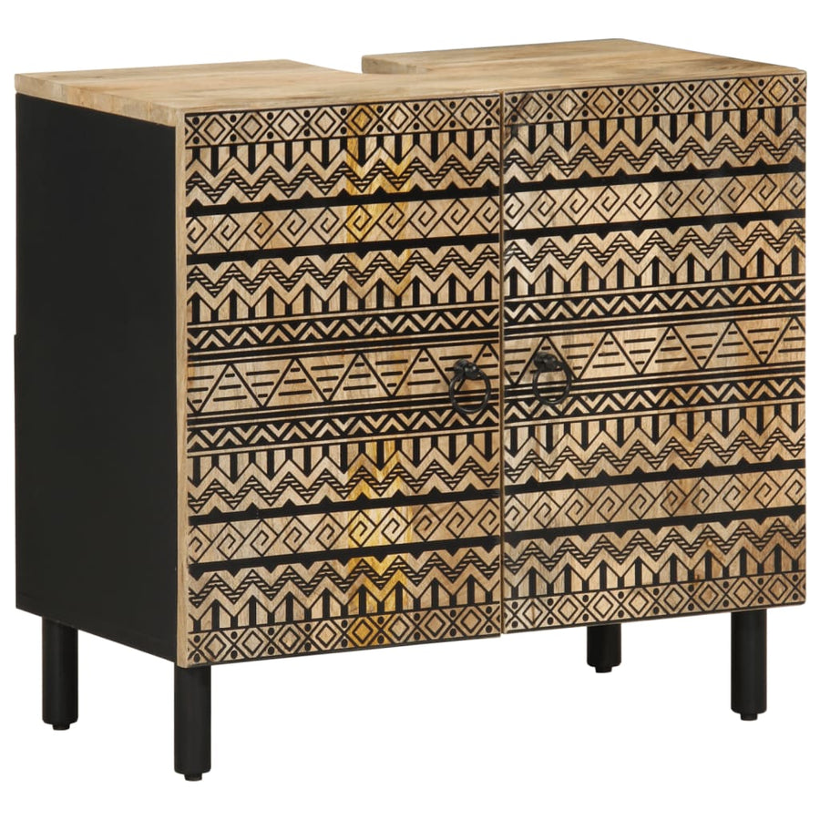 Dulap Chiuveta De Baie, Negru, 62X33X58 Cm, Lemn Masiv De Mango
