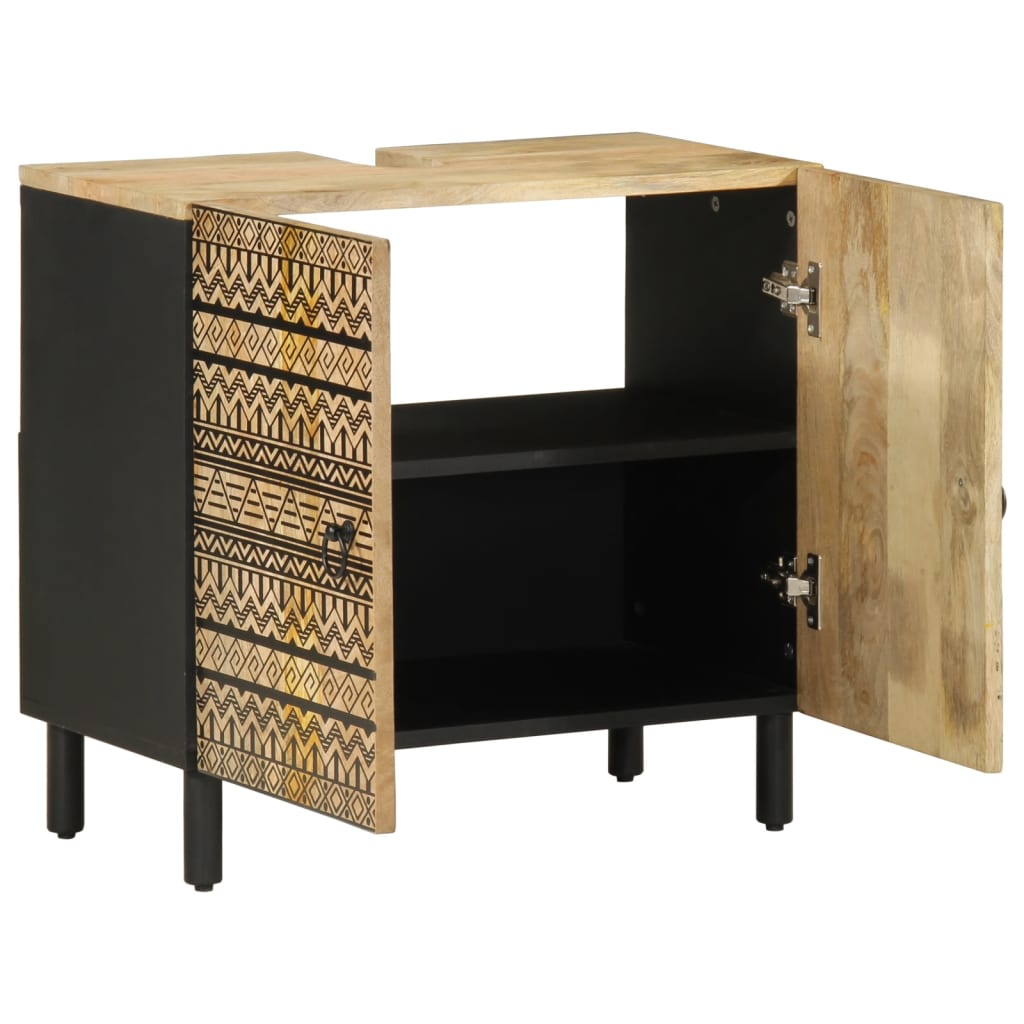 Dulap Chiuveta De Baie, Negru, 62X33X58 Cm, Lemn Masiv De Mango