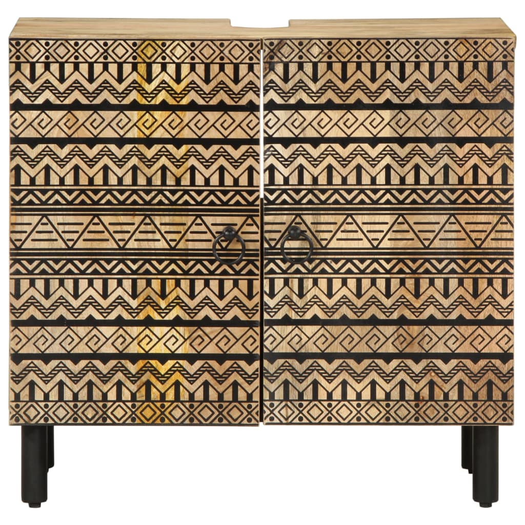 Dulap Chiuveta De Baie, Negru, 62X33X58 Cm, Lemn Masiv De Mango