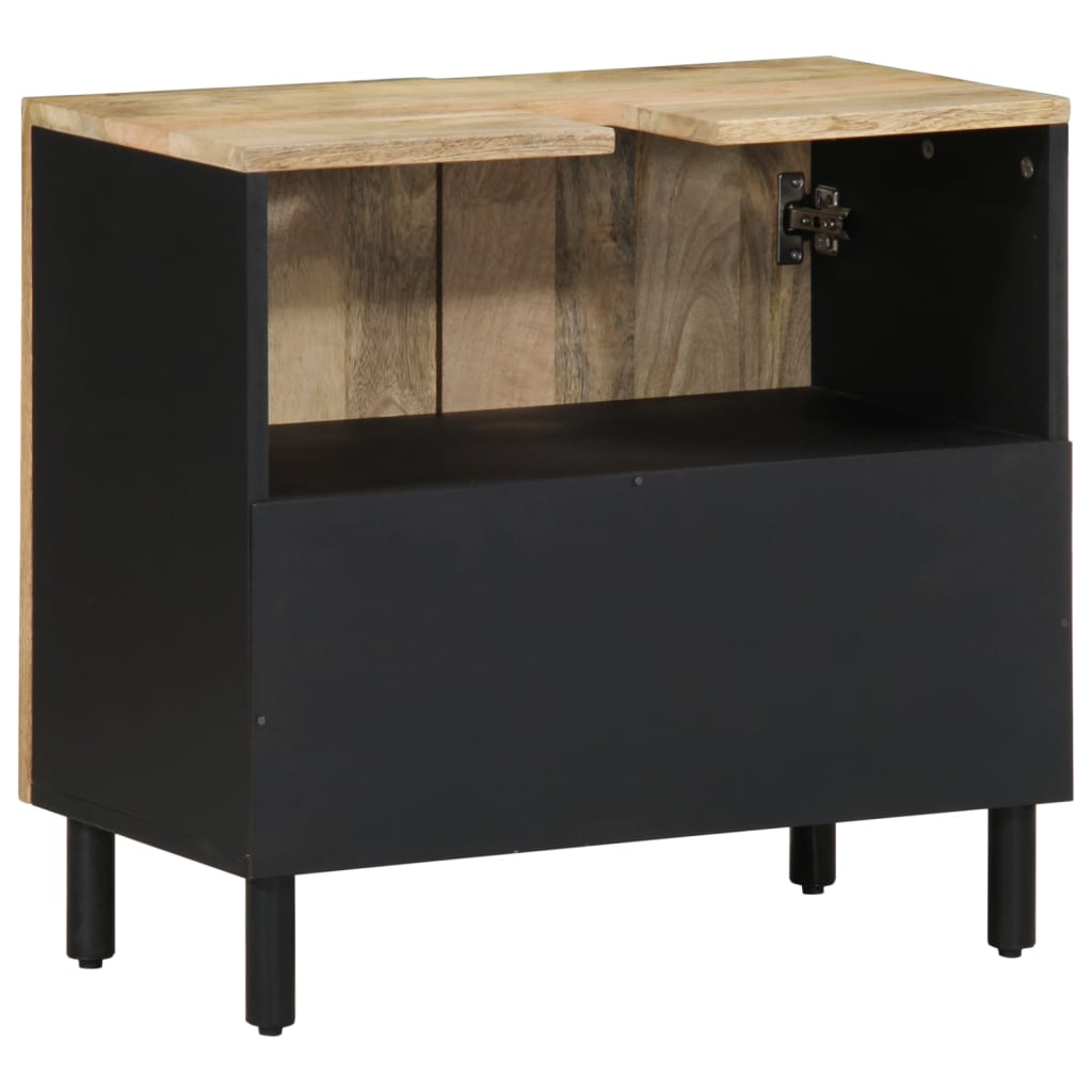 Dulap Chiuveta De Baie, Negru, 62X33X58 Cm, Lemn Masiv De Mango