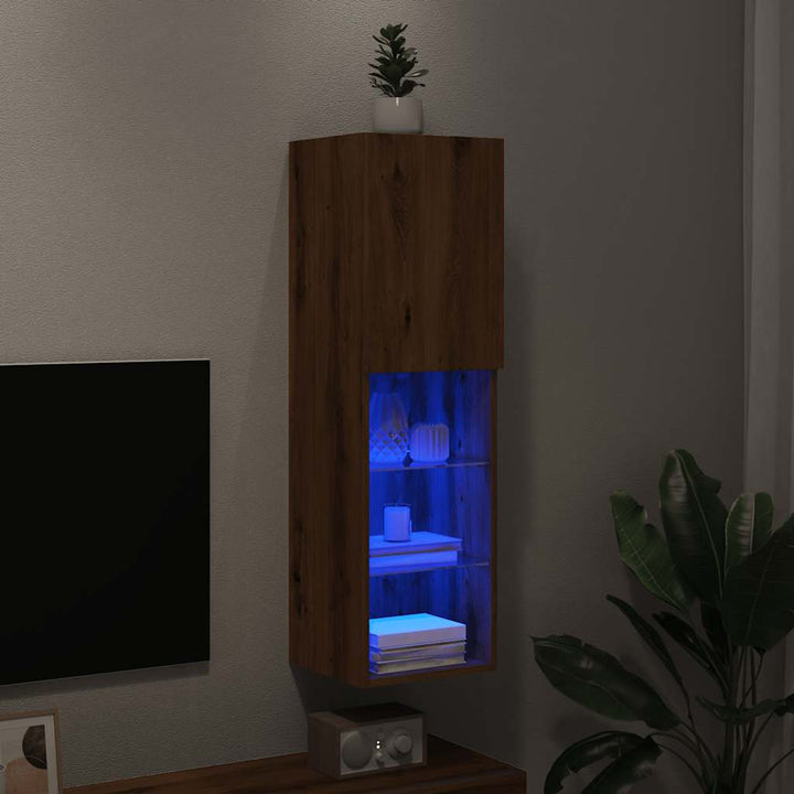 Comode Tv Cu Lumini Led 2 Buc. 30,5X30X Stejar Artizanal