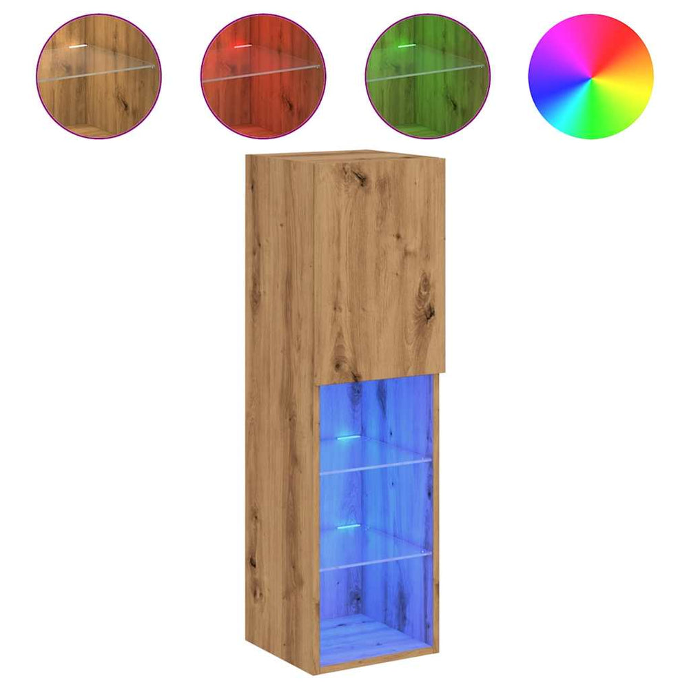 Comode Tv Cu Lumini Led 2 Buc. 30,5X30X Stejar Artizanal