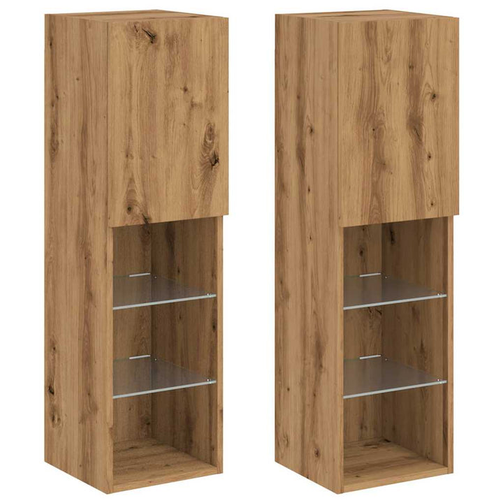 Comode Tv Cu Lumini Led 2 Buc. 30,5X30X Stejar Artizanal