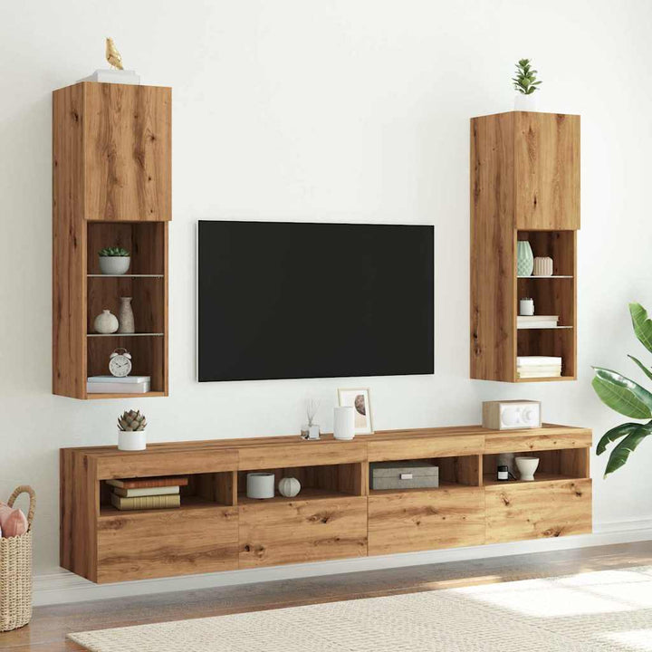 Comode Tv Cu Lumini Led 2 Buc. 30,5X30X Stejar Artizanal