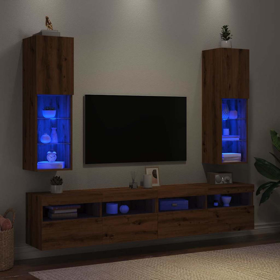 Comode Tv Cu Lumini Led 2 Buc. 30,5X30X Stejar Artizanal