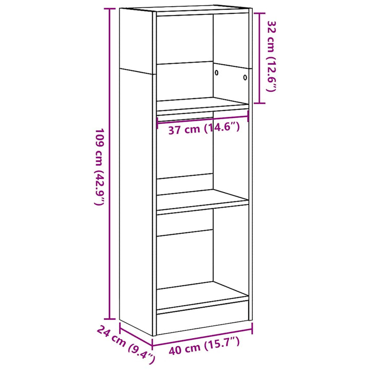 Bibliotecă, Alb Extralucios, 40X24X, Lemn Prelucrat