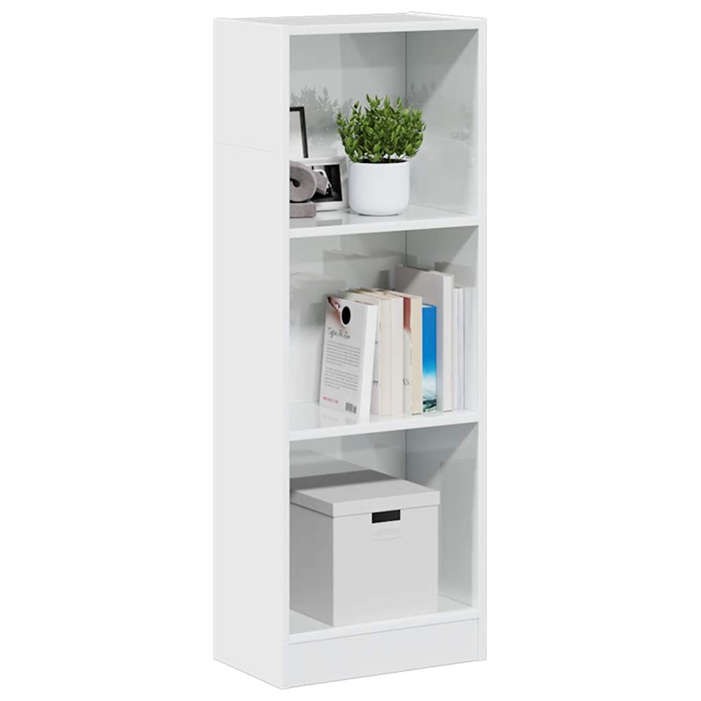 Bibliotecă, Alb Extralucios, 40X24X, Lemn Prelucrat