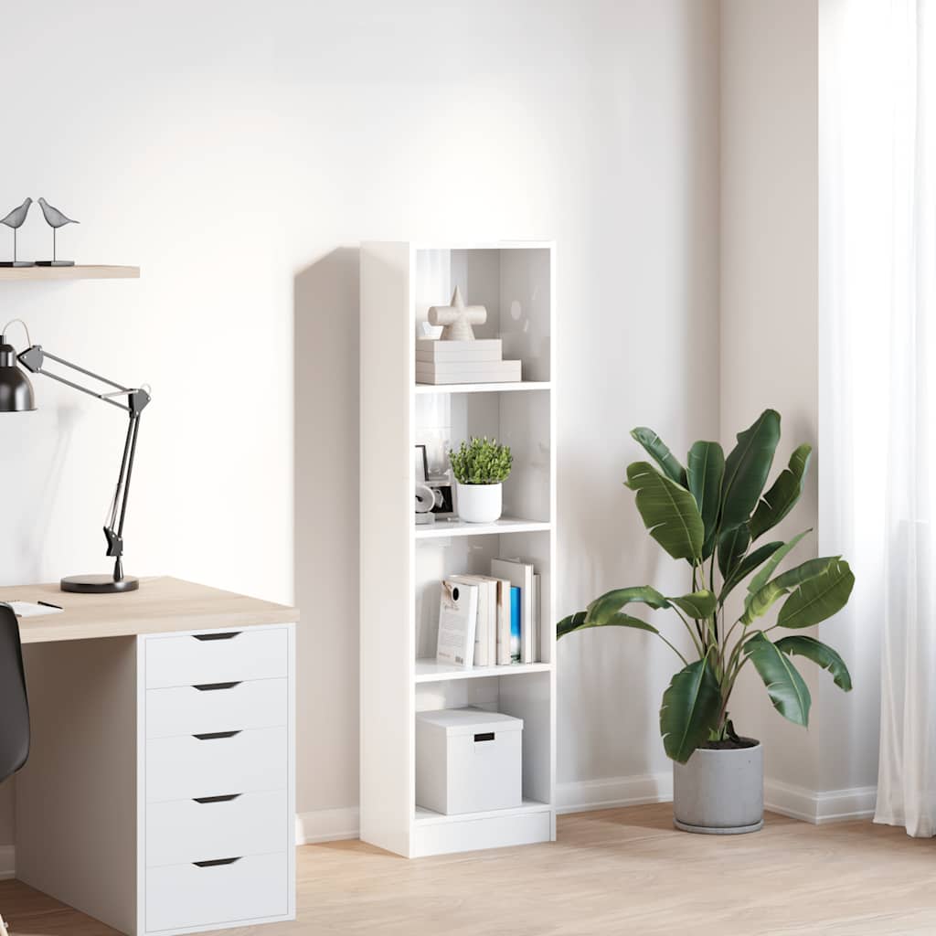 Bibliotecă, Alb Extralucios, 40X24X, Lemn Prelucrat