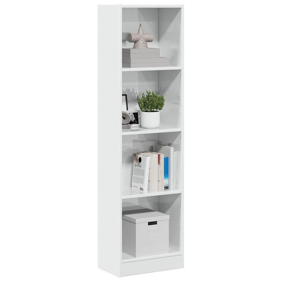 Bibliotecă, Alb Extralucios, 40X24X, Lemn Prelucrat
