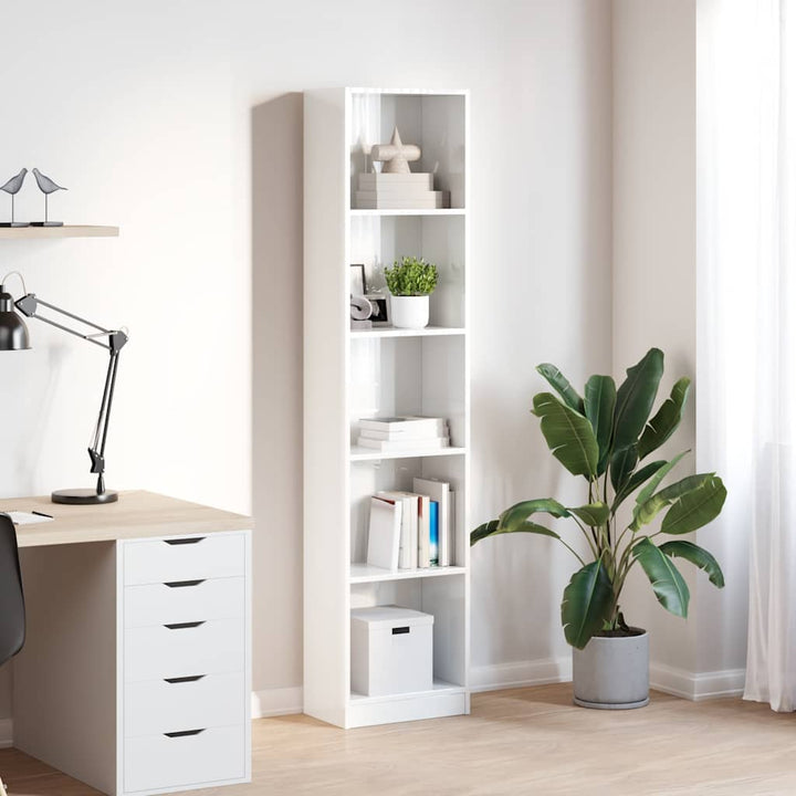 Bibliotecă, Alb Extralucios, 40X24X, Lemn Prelucrat