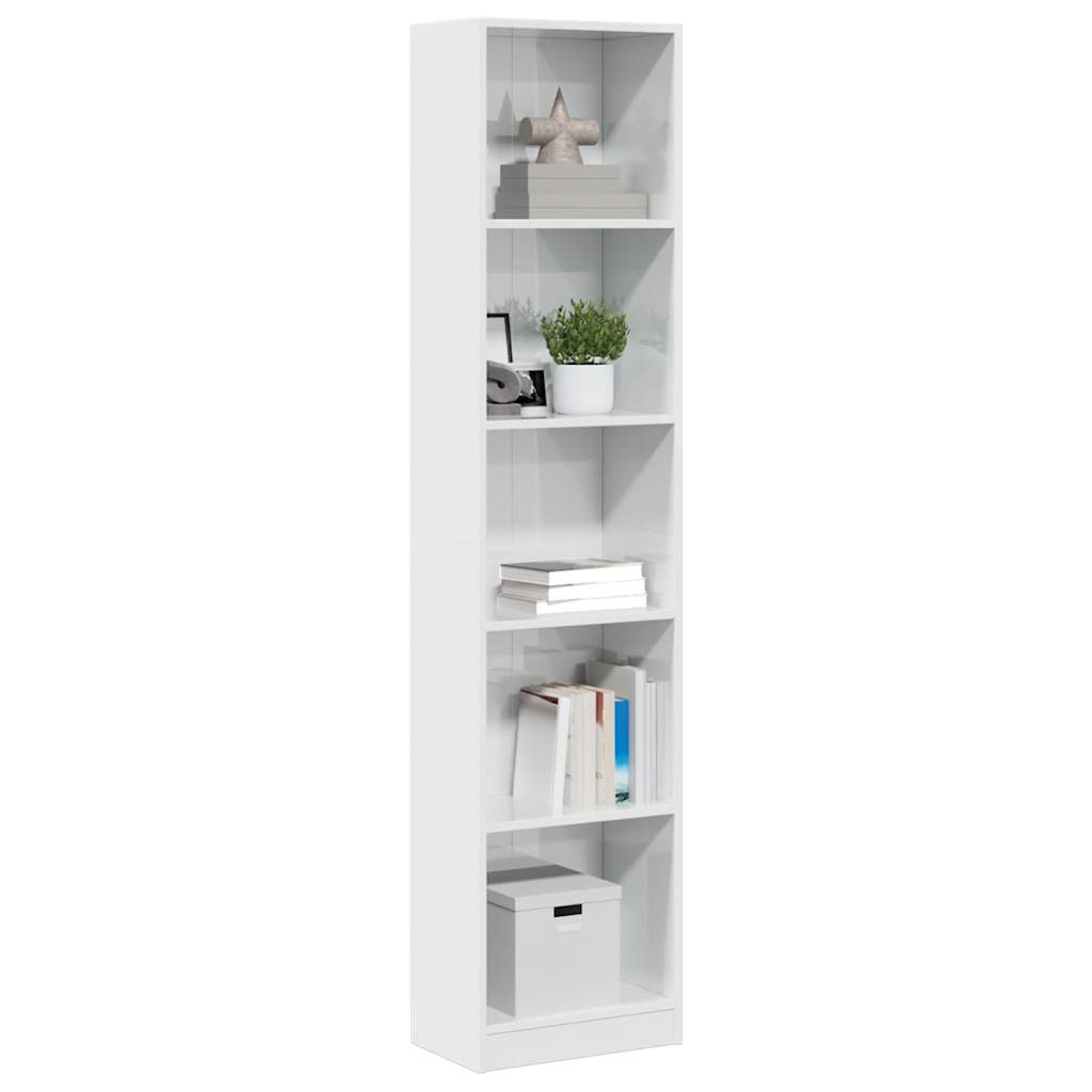 Bibliotecă, Alb Extralucios, 40X24X, Lemn Prelucrat