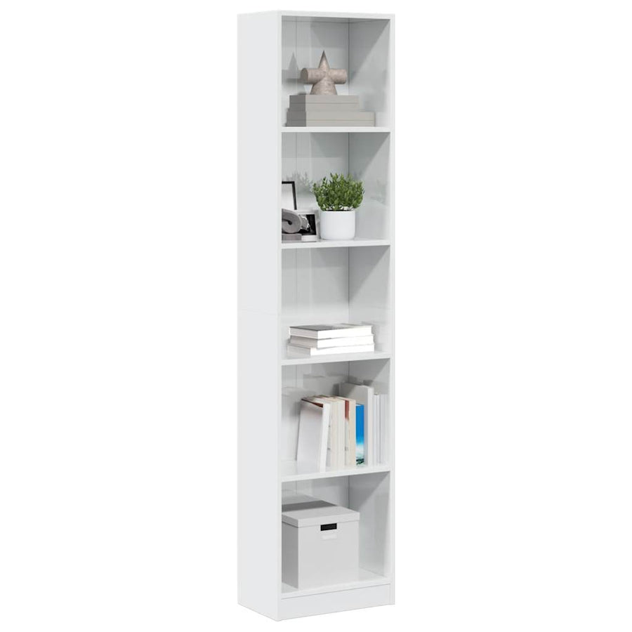 Bibliotecă, Alb Extralucios, 40X24X, Lemn Prelucrat