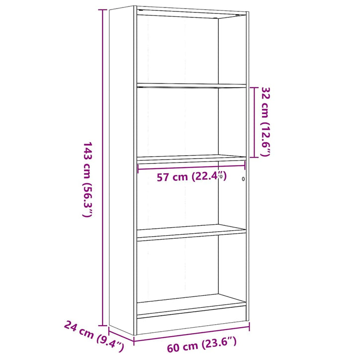 Bibliotecă, Alb Extralucios, 60X24X, Lemn Prelucrat