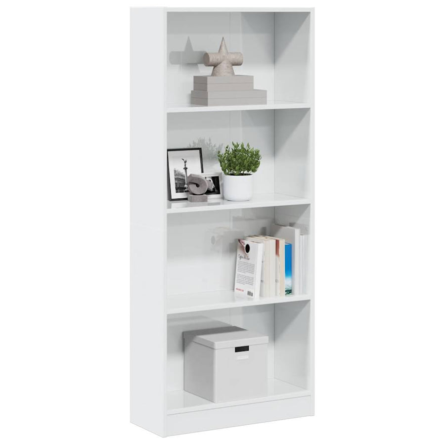 Bibliotecă, Alb Extralucios, 60X24X, Lemn Prelucrat