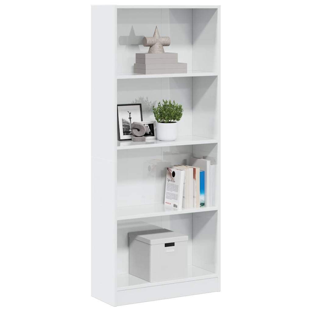 Bibliotecă, Alb Extralucios, 40X24X, Lemn Prelucrat
