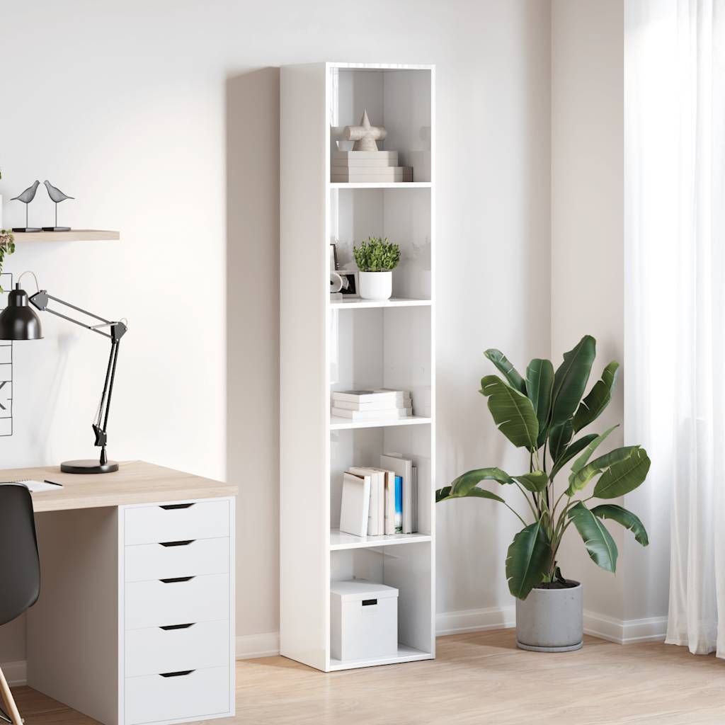 Bibliotecă, Alb Extralucios, 40X30X189 Cm, Lemn Prelucrat