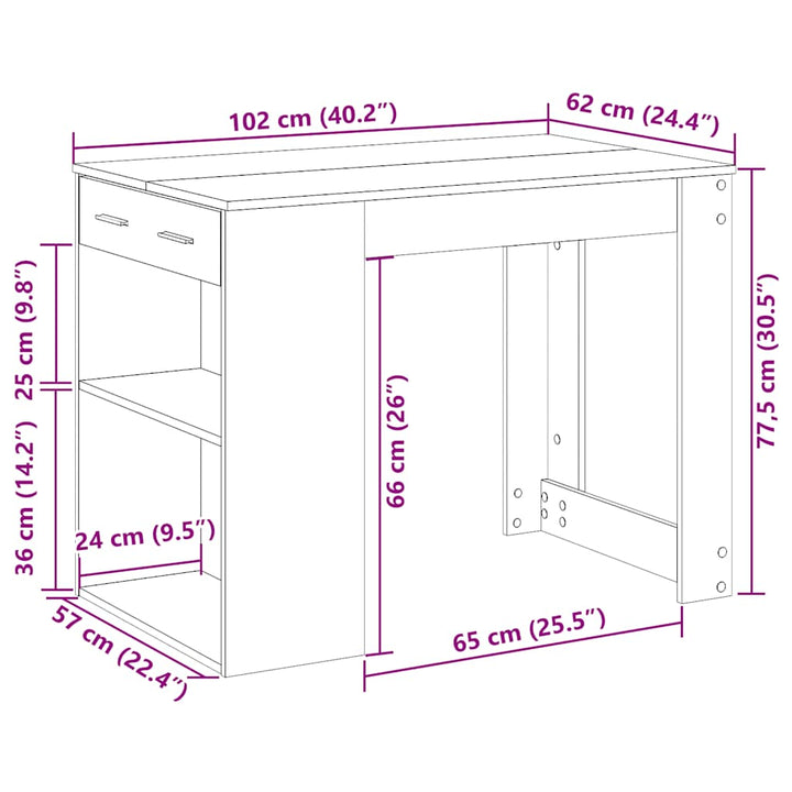 Birou Cu Sertar Și Raft 102X62X77,5 Cm Lemn Prelucrat