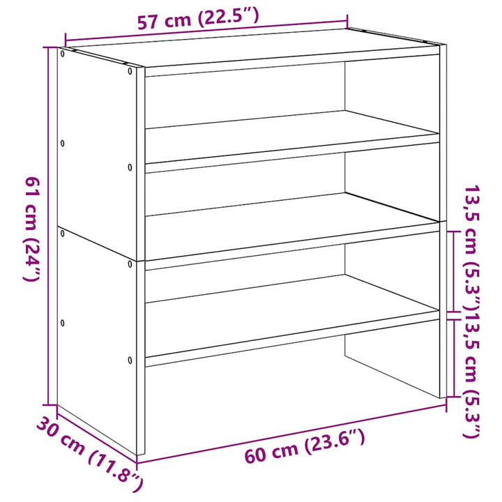 Rafturi Pentru Pantofi 2 Buc Stivuibile Gri Sonoma 60X30X30,5Cm