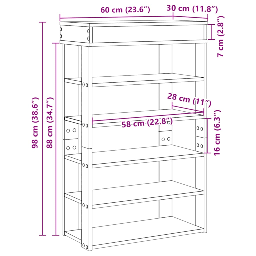 Pantofar, Gri Sonoma, 60X30X98 Cm, Lemn Prelucrat