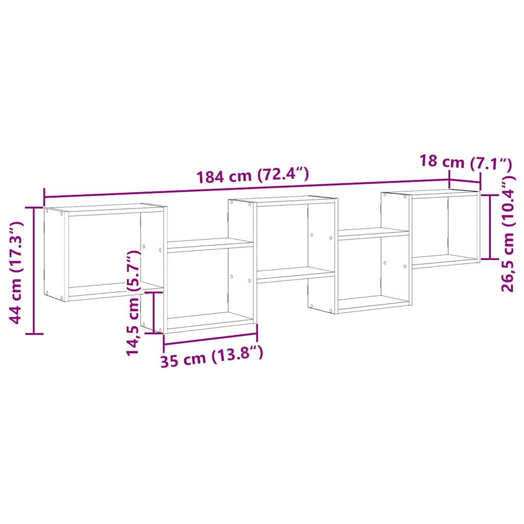 Raft Cubic De Perete Cu 5 Compartimente Lemn Prelucrat