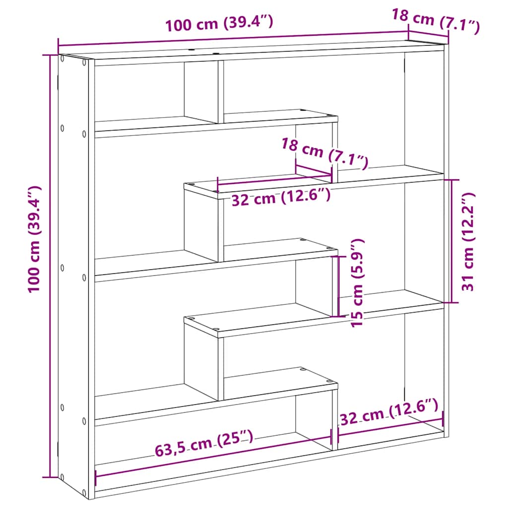Raft Cubic De Perete Cu 7 Compartimente Lemn Prelucrat