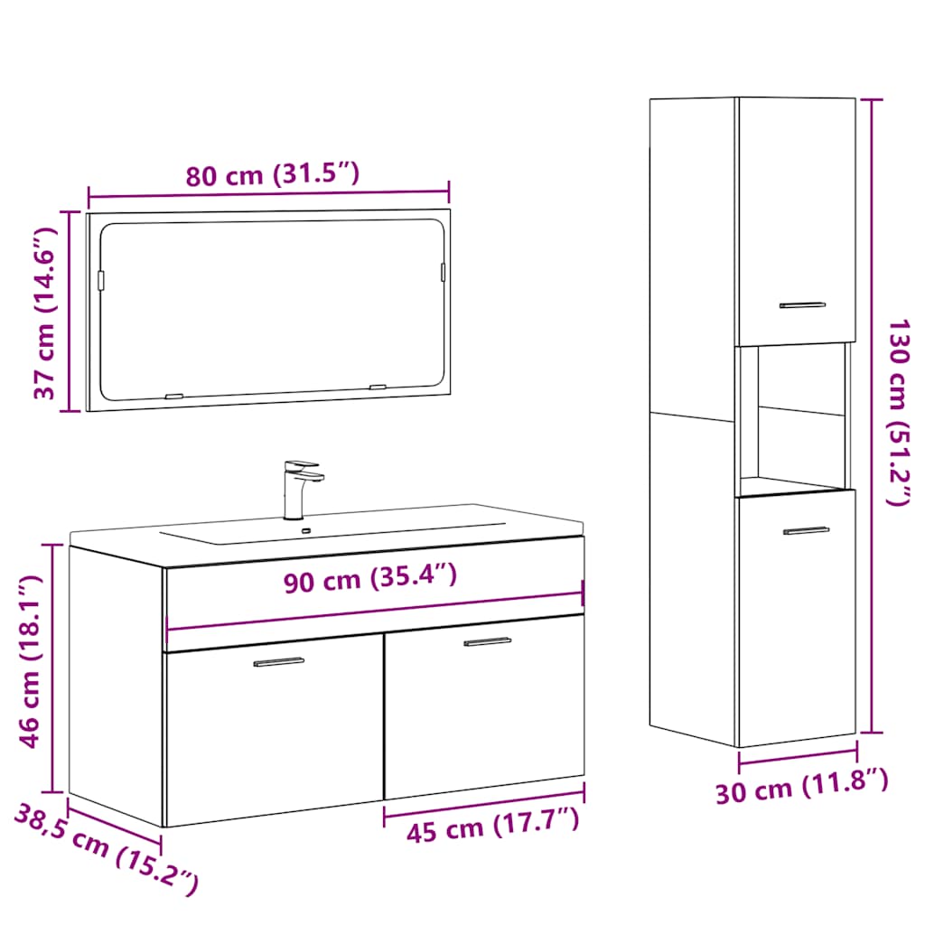 Set Mobilier De Baie, 3 Piese, , Lemn Compozit