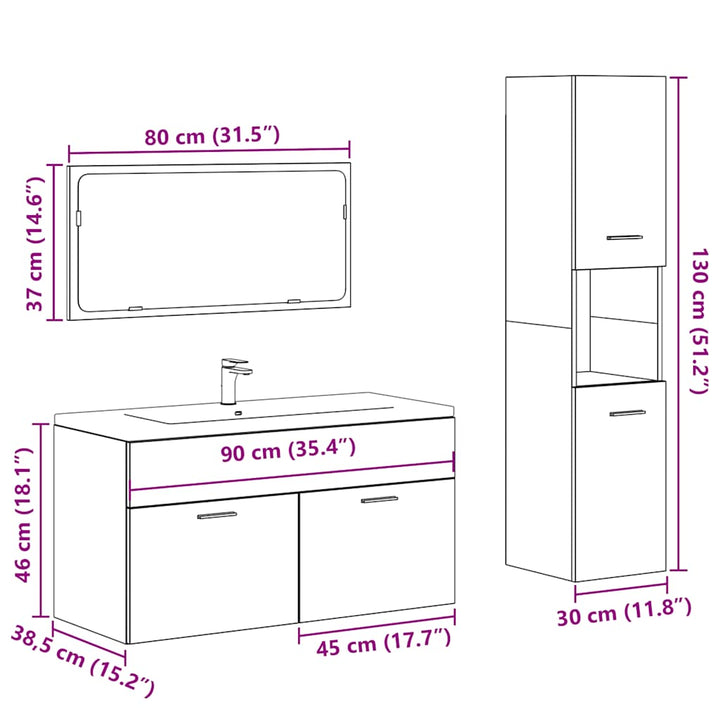 Set Mobilier De Baie, 3 Piese, , Lemn Compozit