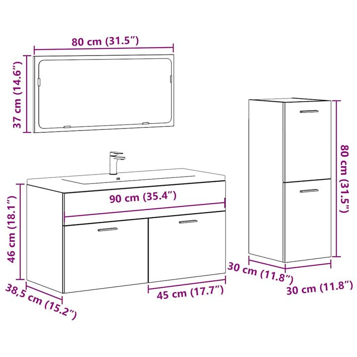Set Mobilier De Baie, 3 Piese, , Lemn Compozit