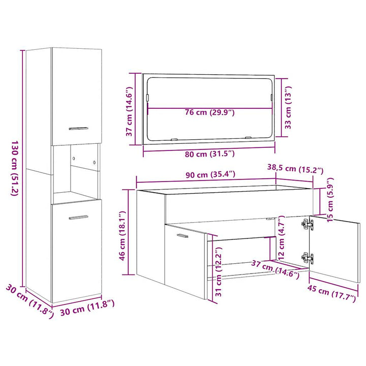 Set Mobilier De Baie, 4 Piese, , Lemn Compozit