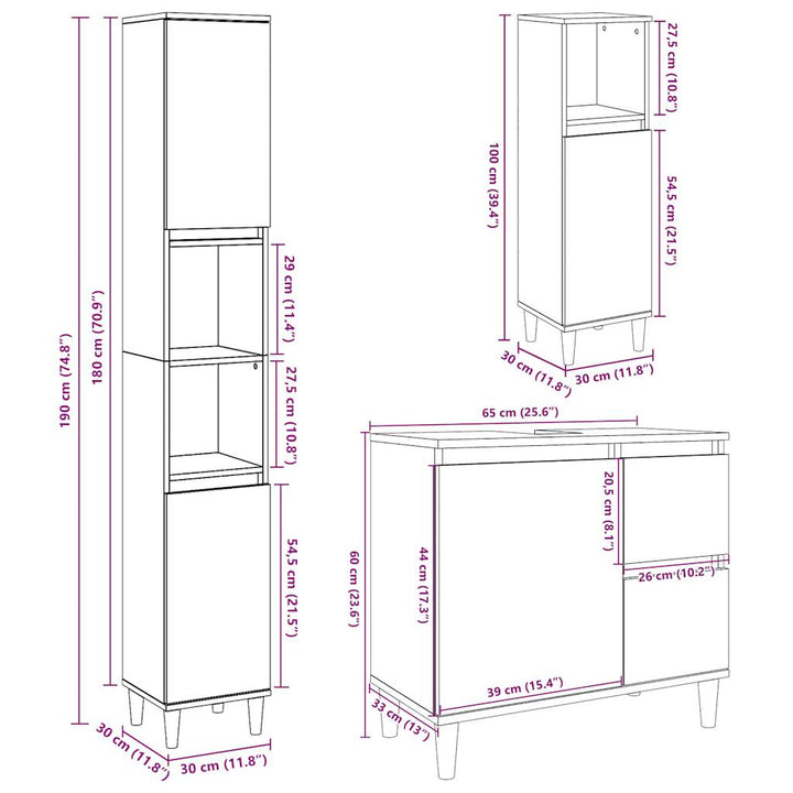 Set Mobilier De Baie, 3 Piese, , Lemn Compozit