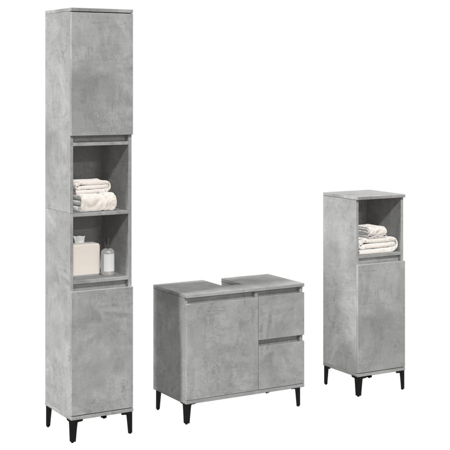 Set Mobilier De Baie, 3 Piese, Gri Beton, Lemn Compozit