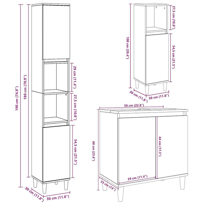 Set Mobilier De Baie, 3 Piese, , Lemn Compozit