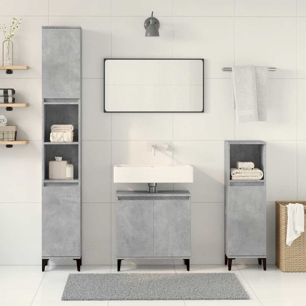 Set Mobilier De Baie, 3 Piese, Gri Beton, Lemn Compozit