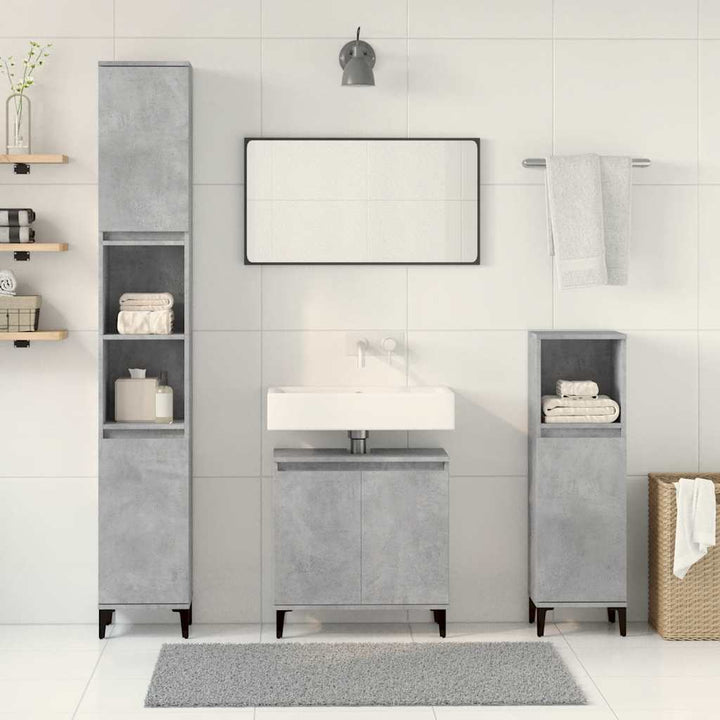 Set Mobilier De Baie, 3 Piese, Gri Beton, Lemn Compozit