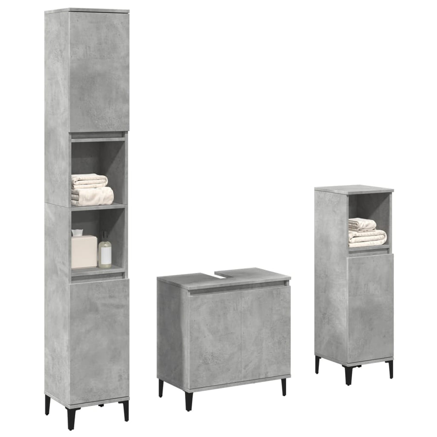 Set Mobilier De Baie, 3 Piese, Gri Beton, Lemn Compozit