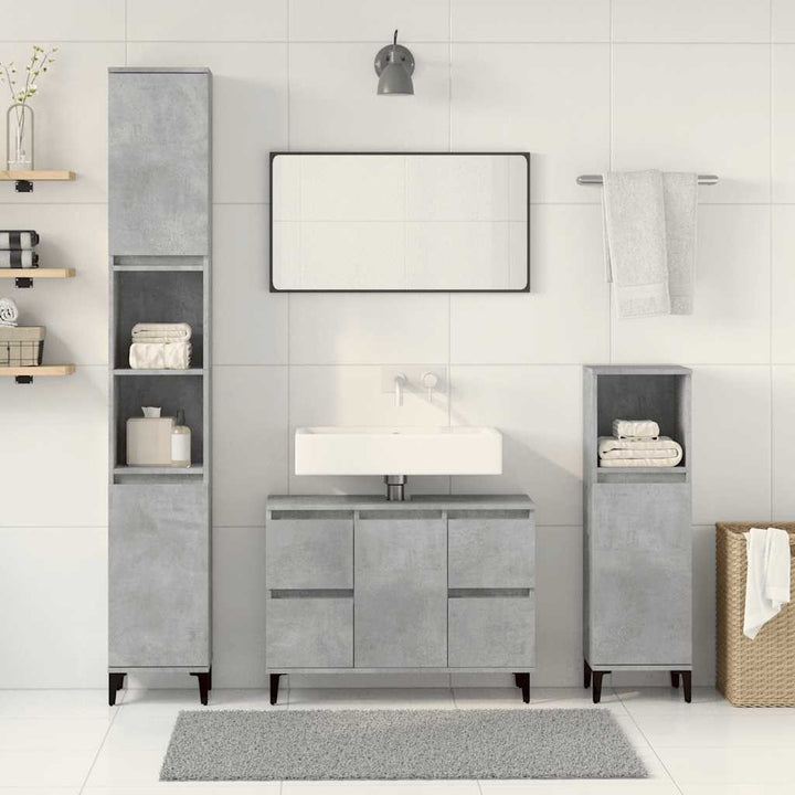 Set Mobilier De Baie, 3 Piese, Gri Beton, Lemn Compozit
