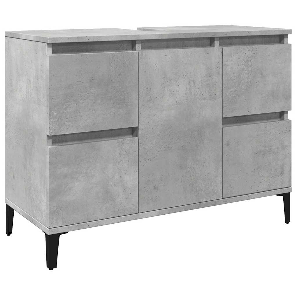 Set Mobilier De Baie, 3 Piese, Gri Beton, Lemn Compozit