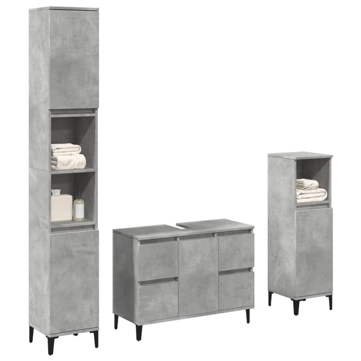 Set Mobilier De Baie, 3 Piese, Gri Beton, Lemn Compozit