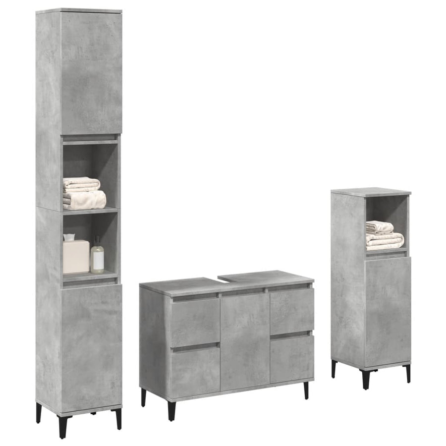 Set Mobilier De Baie, 3 Piese, Gri Beton, Lemn Compozit