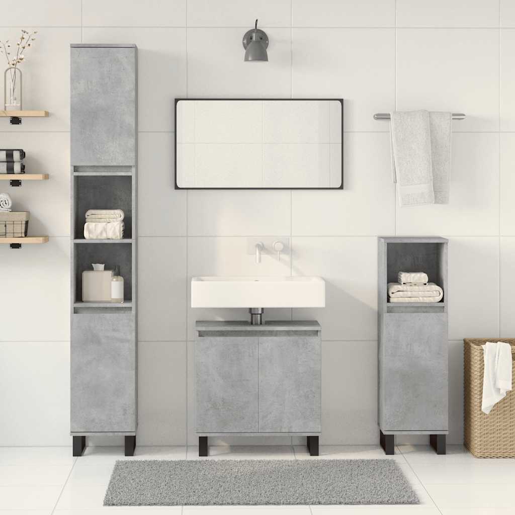 Set Mobilier De Baie, 3 Piese, Gri Beton, Lemn Compozit