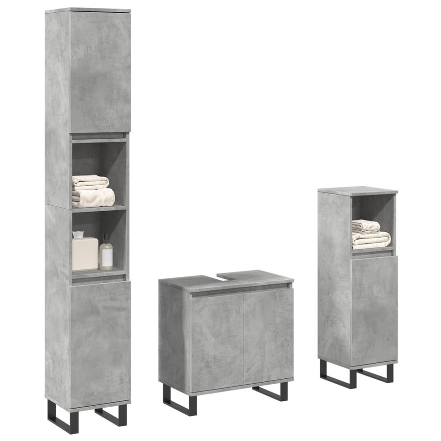 Set Mobilier De Baie, 3 Piese, Gri Beton, Lemn Compozit