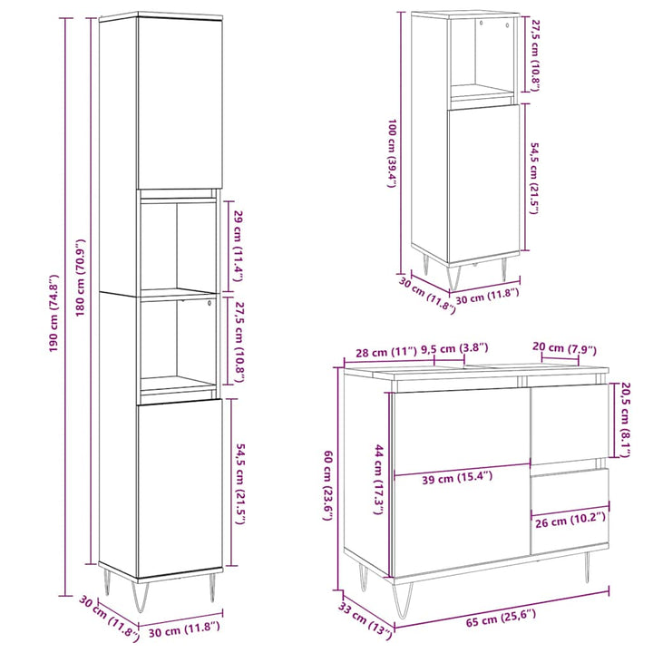 Set Mobilier De Baie, 3 Piese, , Lemn Compozit