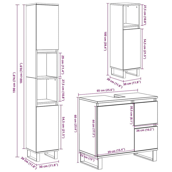 Set Mobilier De Baie, 3 Piese, , Lemn Compozit